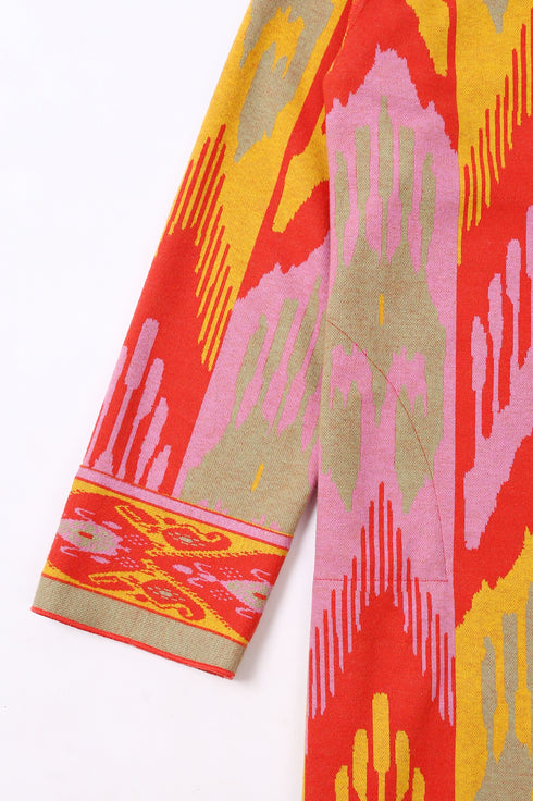 Long coat in cotton blend patterned jacquard
